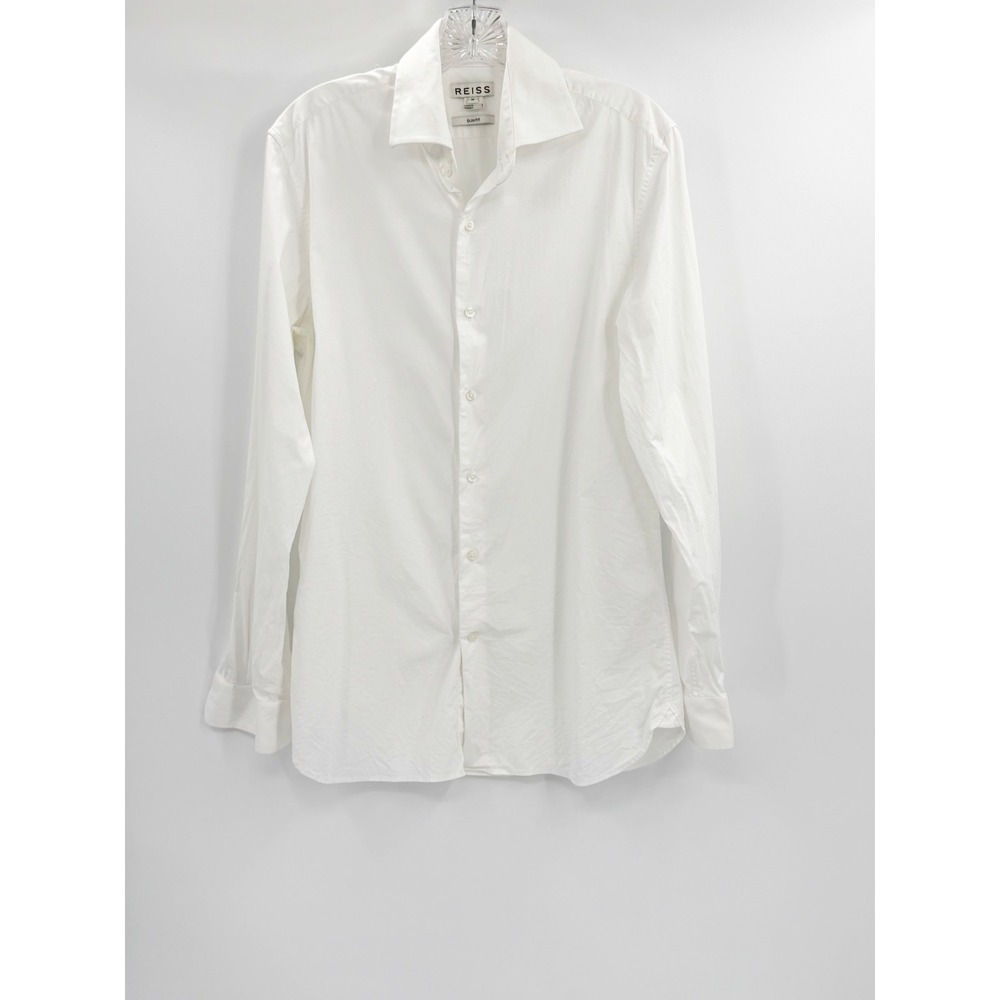 Reiss Zinc Slim Fit Shirt Mens Medium White Stretch Cotton Button Down